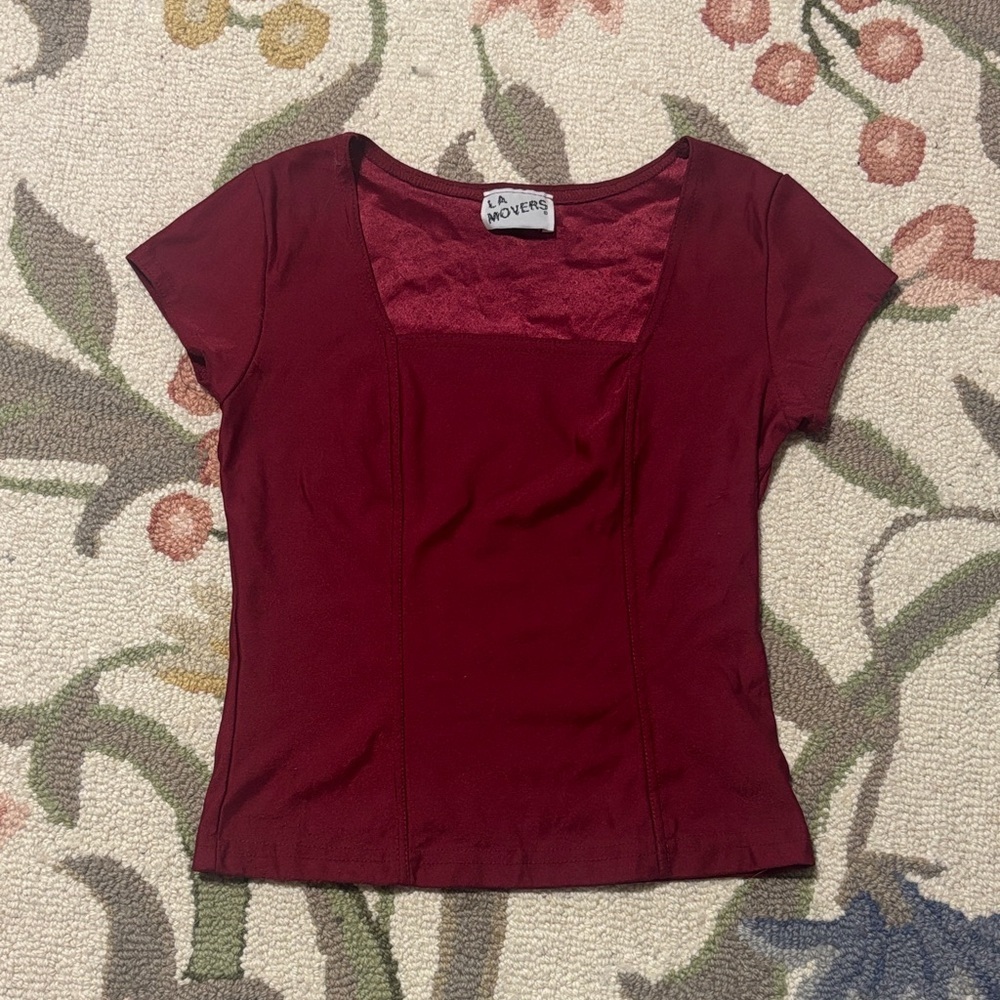 LA Movers Vintage Square Neck Top, Burundy, stretchy, 80s 90s, Medium
